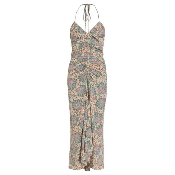 NWT Veronica Beard Aldana Midi Dress Ruched Front Halter Neck Floral Print Sz 12 - Picture 2 of 14